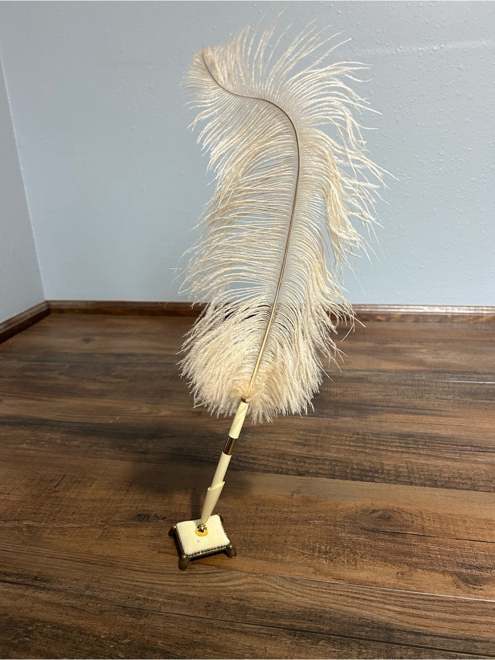 Ivory Ostrich Feather Quill Pen with Vintage Base